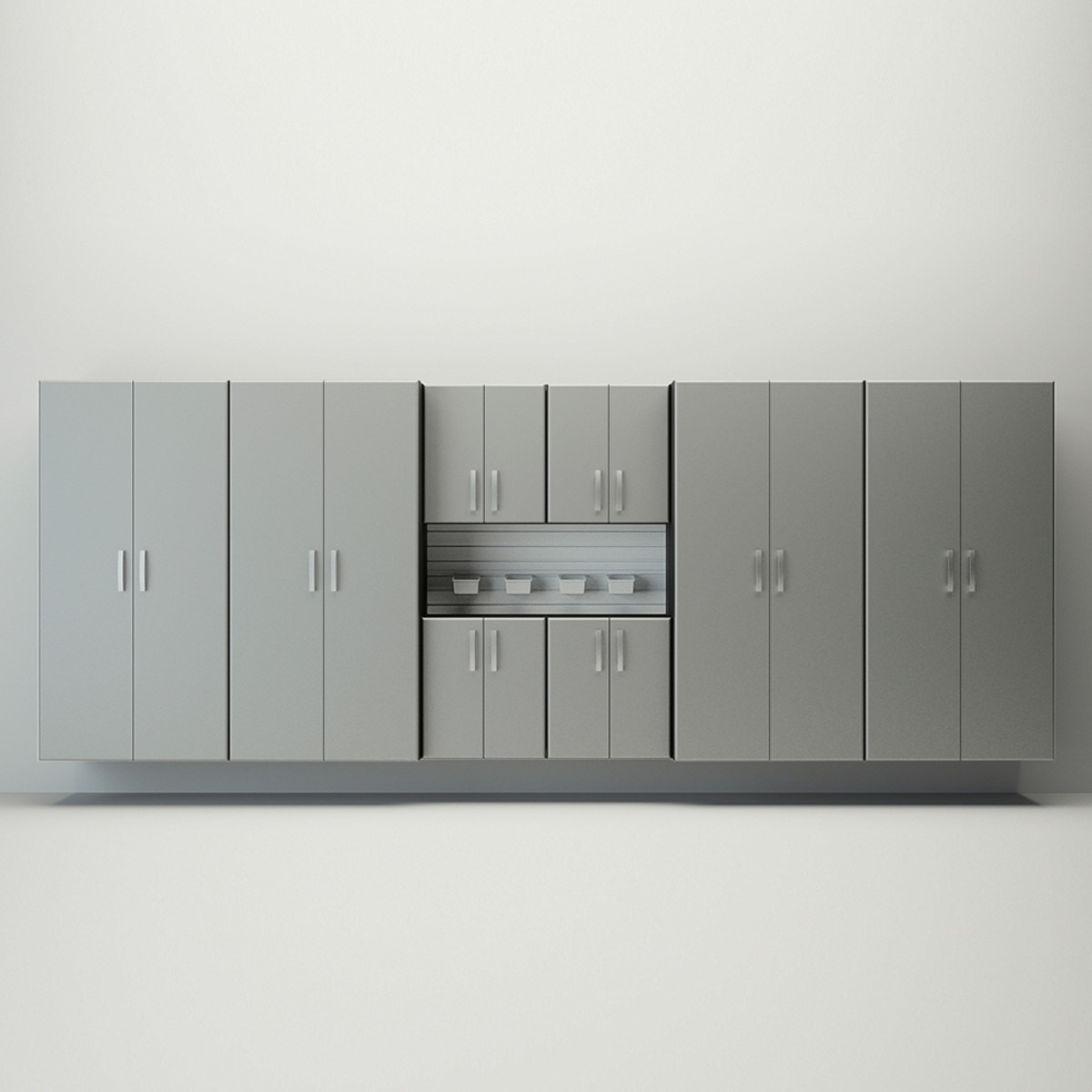 Flow Wall 8 Piece Jumbo Cabinet Set - Silver/White