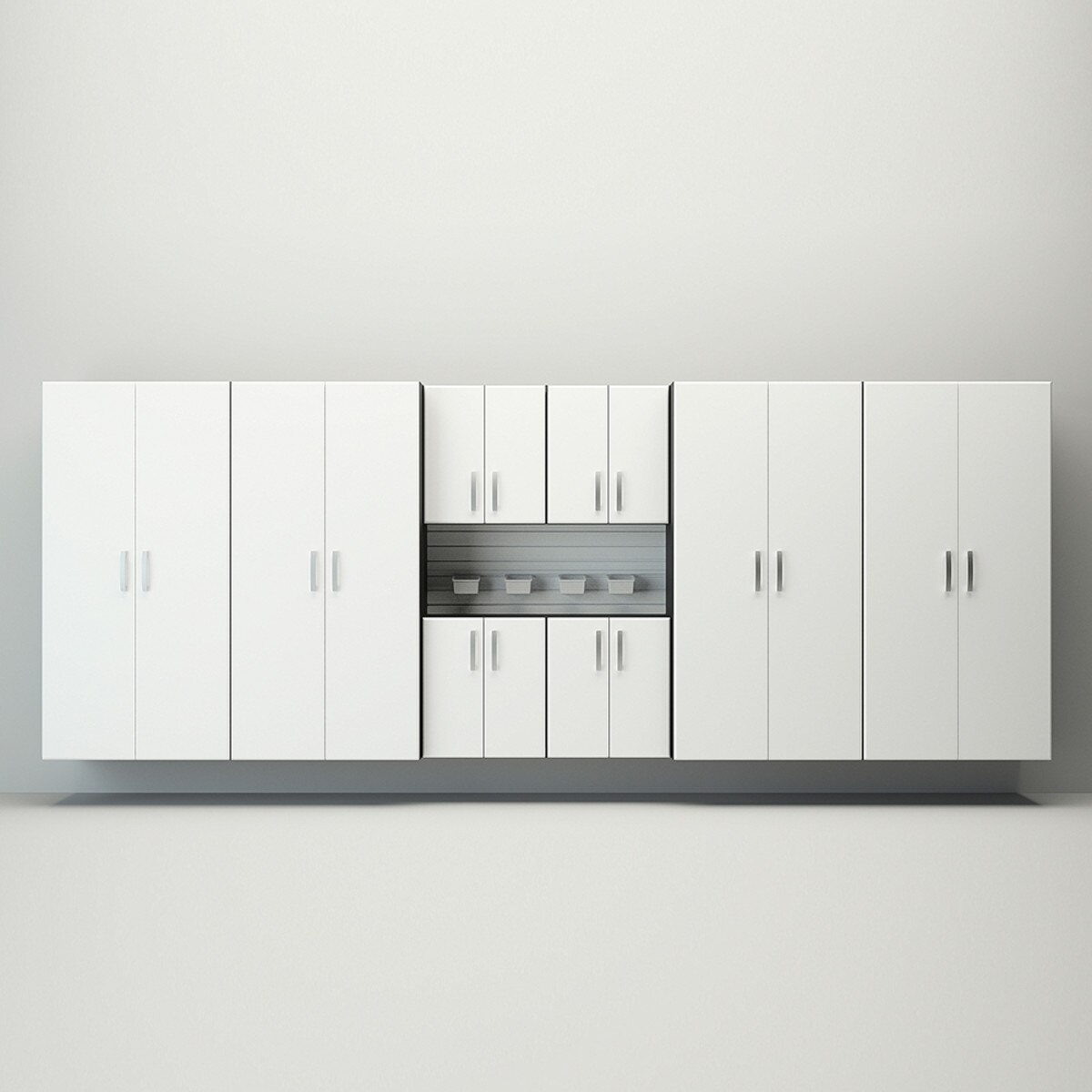 Flow Wall 8 Piece Jumbo Cabinet Set - White/White