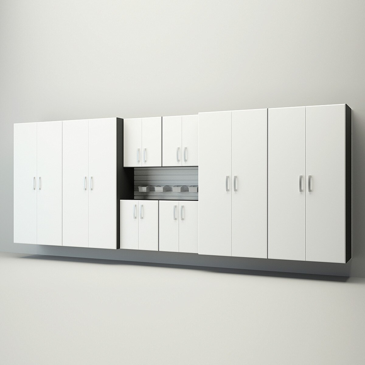 Flow Wall 8 Piece Jumbo Cabinet Set - White/White