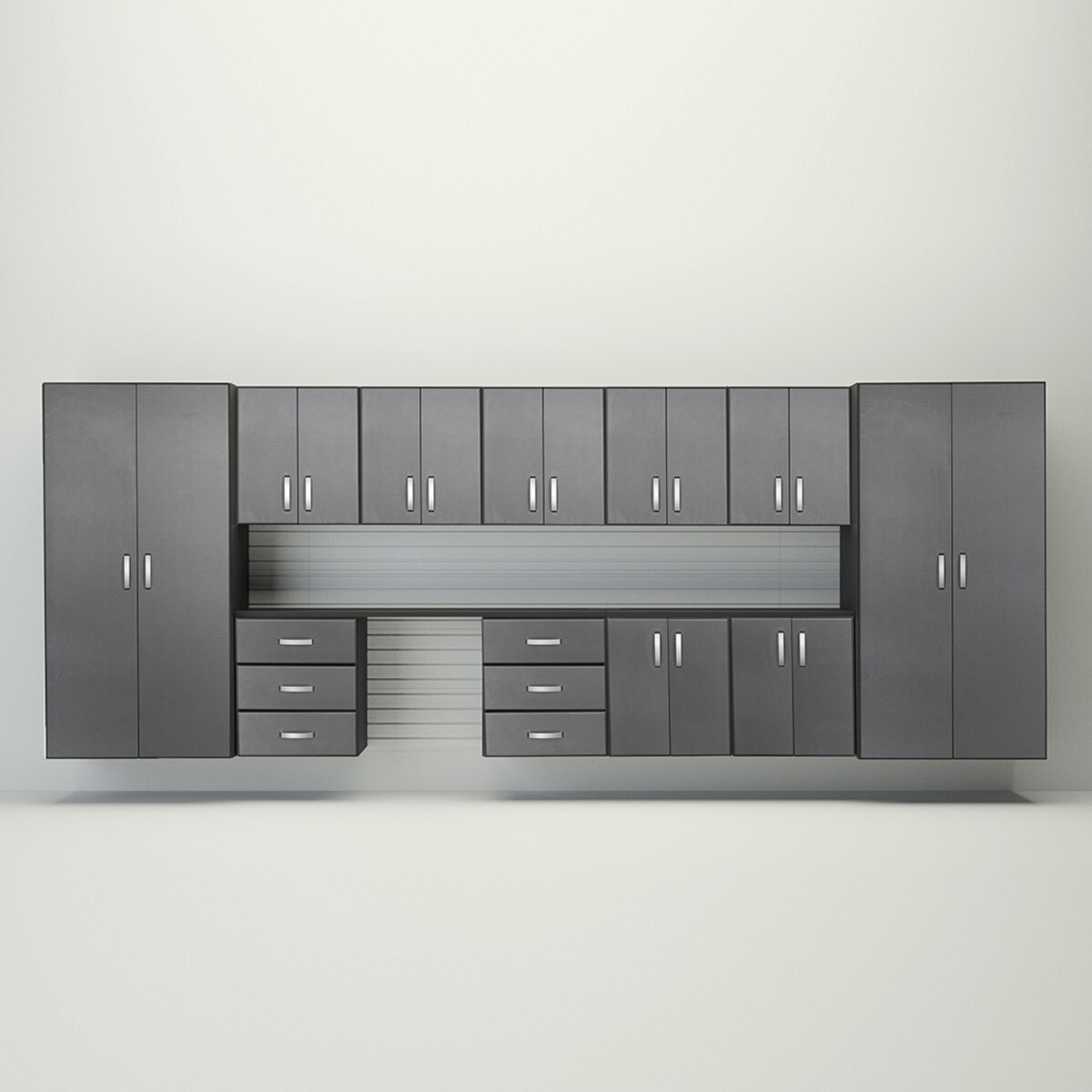 Flow Wall 13 Piece Jumbo Cabinet Workstation - Graphite/White
