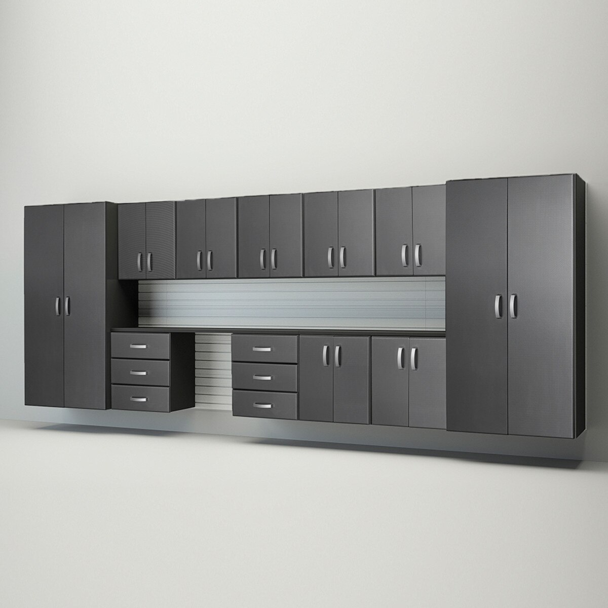 Flow Wall 13 Piece Jumbo Cabinet Workstation - Graphite/White