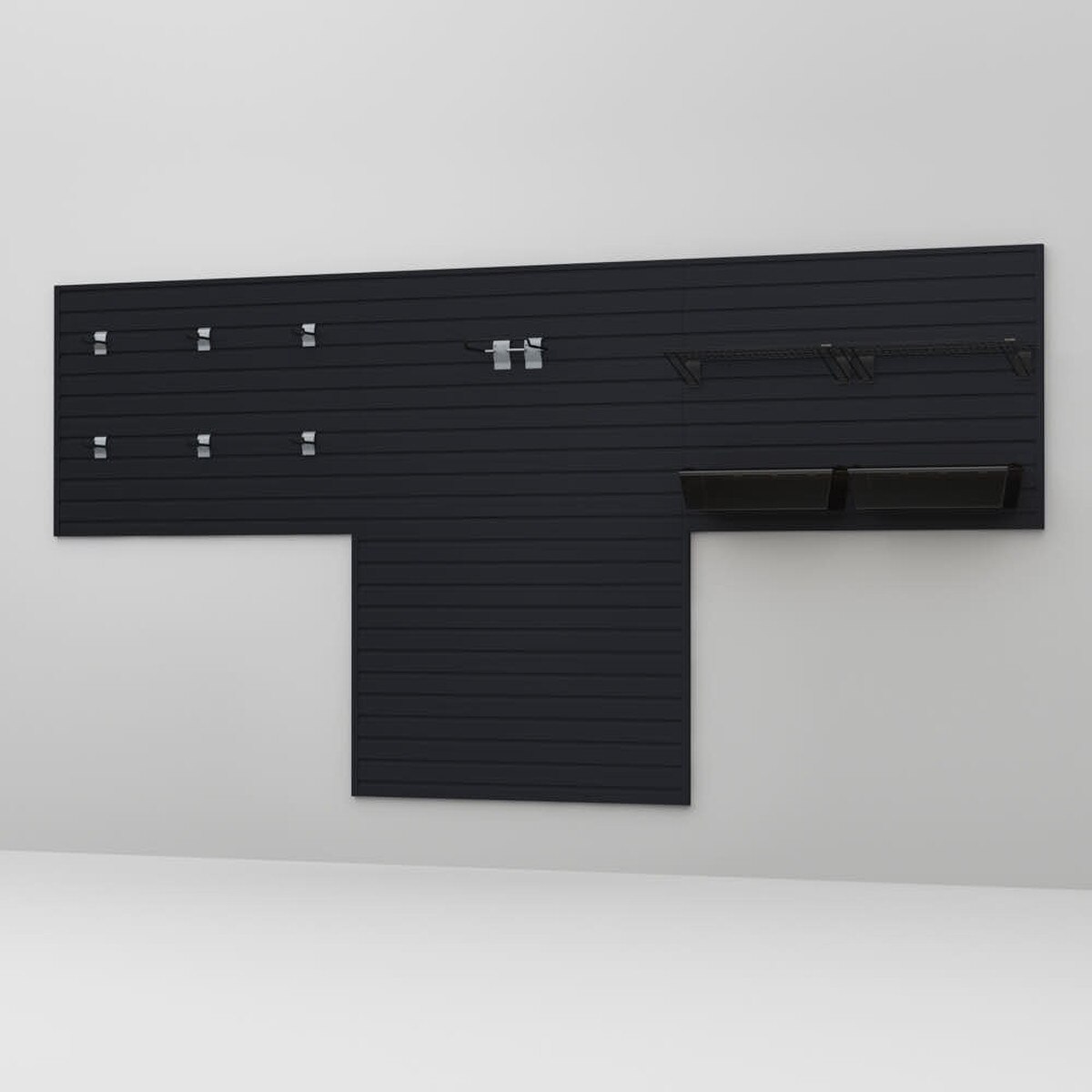 12 Piece Slatwall Panel, Shelf, Bin & Hook Storage Set - Black Slatwall
