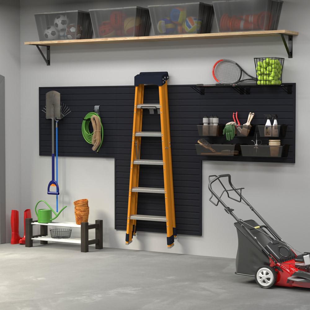 11 Piece Slatwall Panel, Shelf, Bin, Hook Storage Set - Black Slatwall