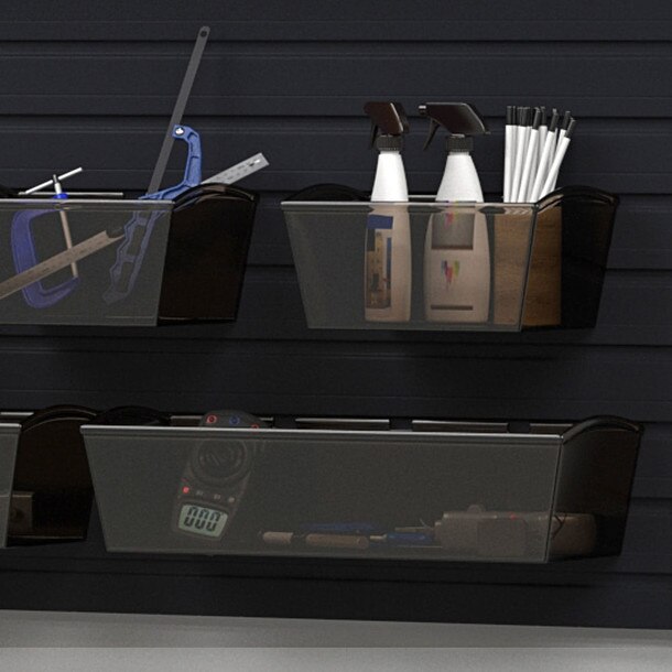 15 Piece Slatwall Panel, Bin, Shelf & Hook Storage Set - Black Slatwall