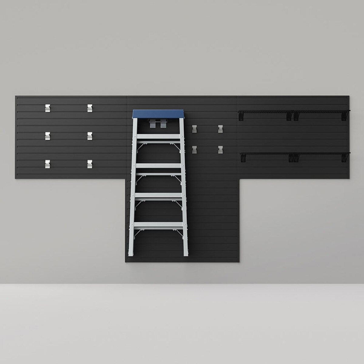 16 Piece Slatwall Panel, Shelf & Hook Storage Set - Black Slatwall