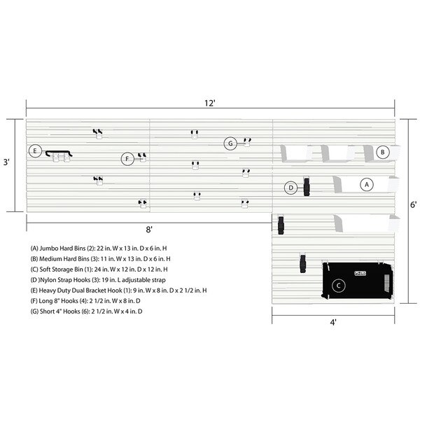 21 Piece Slatwall Panel, Bin & Hook Storage Set - Silver Slatwall