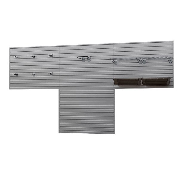 12 Piece Slatwall Panel, Shelf, Bin & Hook Storage Set - Silver Slatwall