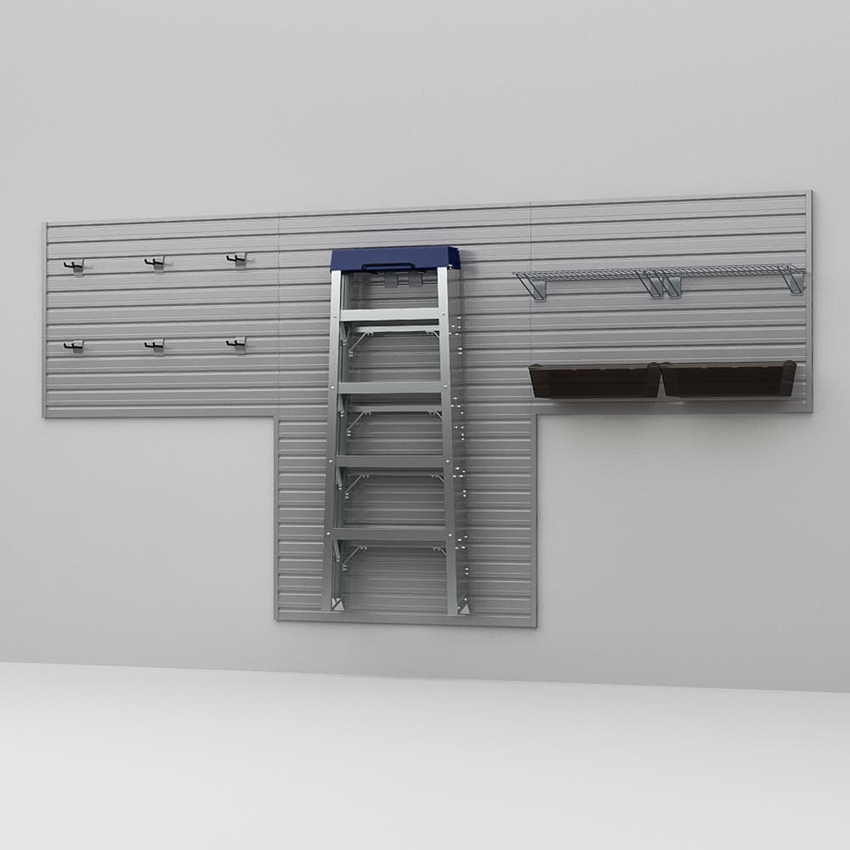 12 Piece Slatwall Panel, Shelf, Bin & Hook Storage Set - Silver Slatwall