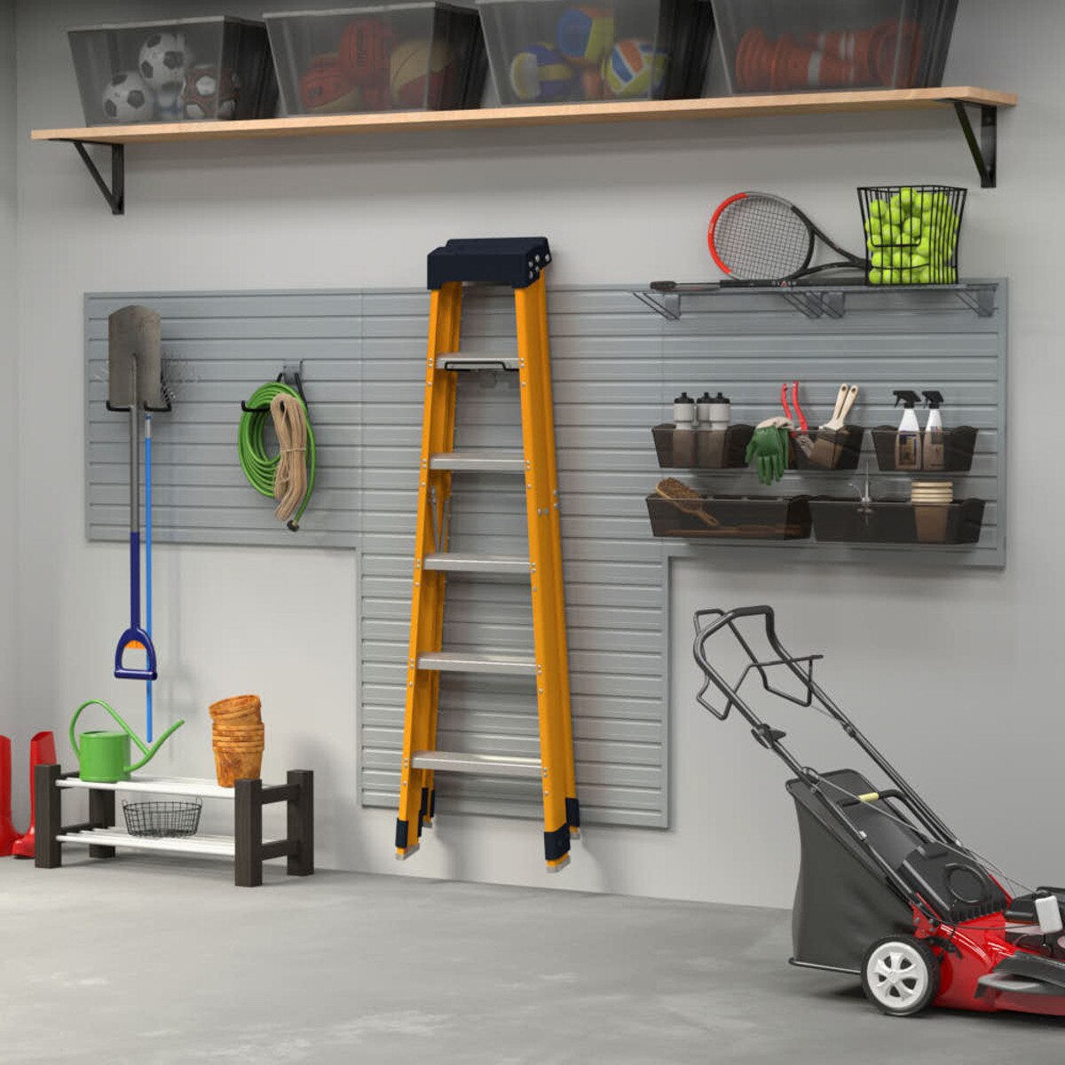 11 Piece Slatwall Panel, Shelf, Bin & Hook Storage Set - Silver Slatwall