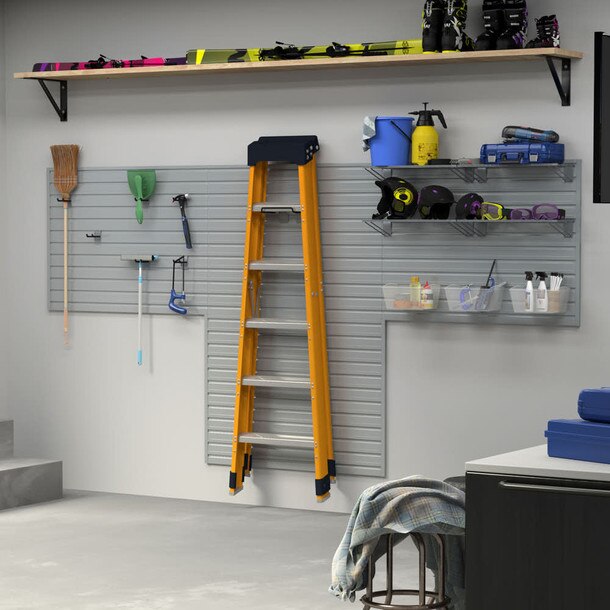 15 Piece Slatwall Panel, Shelf, Medium Bin & Hook Storage Set - Silver Slatwall