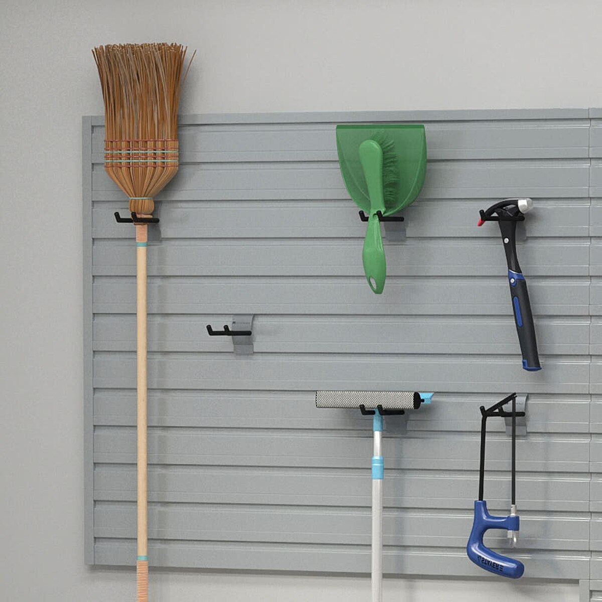 15 Piece Slatwall Panel, Shelf, Medium Bin & Hook Storage Set - Silver Slatwall