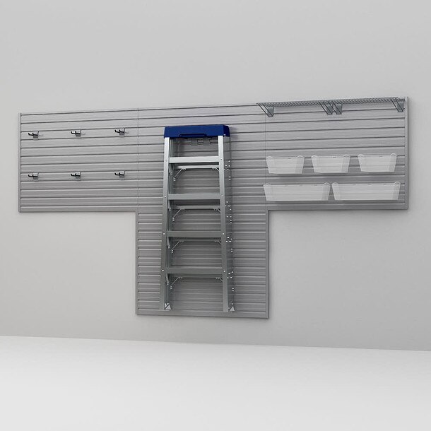 15 Piece Slatwall Panel, Bin, Shelf & Hook Storage Set - Silver Slatwall