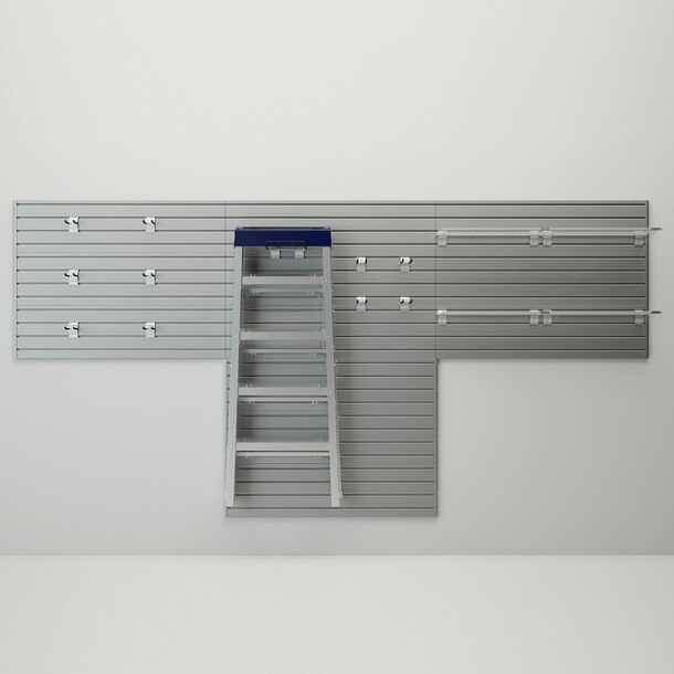 16 Piece Slatwall Panel, Shelf & Hook Storage Set - Silver Slatwall