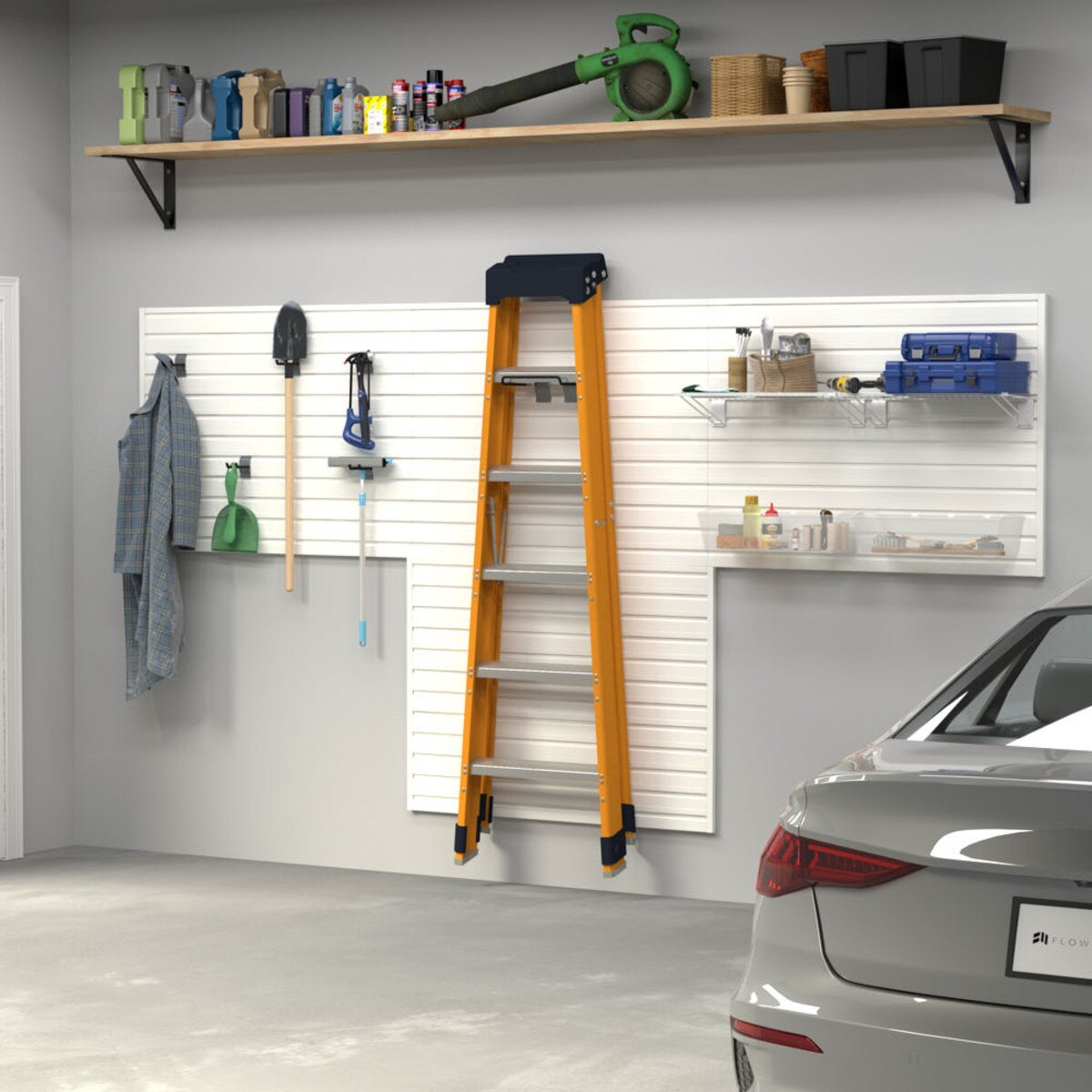 12 Piece Slatwall Panel, Shelf, Bin & Hook Storage Set - White Slatwall