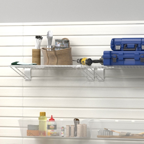 12 Piece Slatwall Panel, Shelf, Bin & Hook Storage Set - White Slatwall