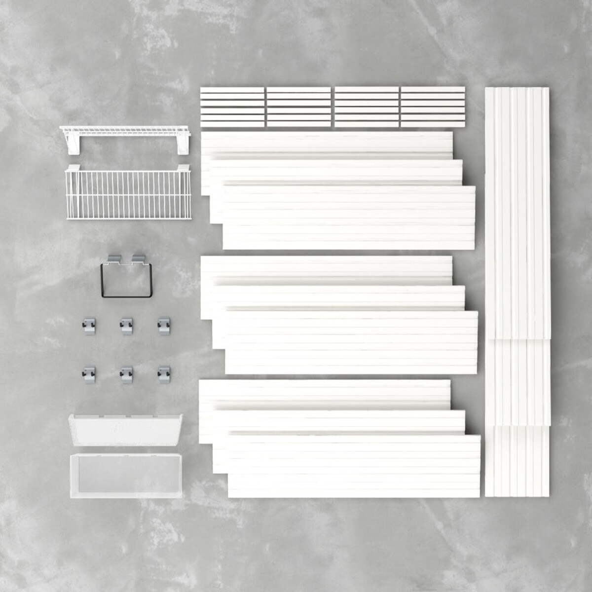 12 Piece Slatwall Panel, Shelf, Bin & Hook Storage Set - White Slatwall