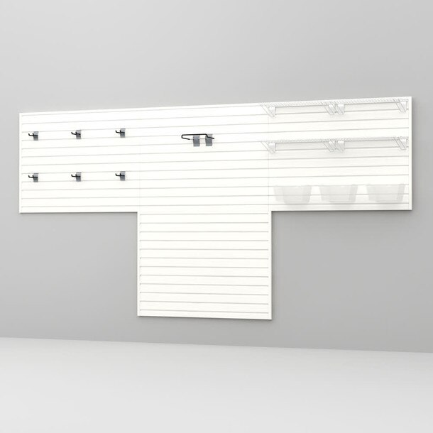 15 Piece Slatwall Panel, Shelf, Medium Bin & Hook Storage Set - White Slatwall