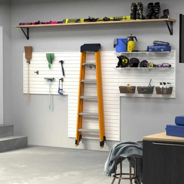 15 Piece Slatwall Panel, Shelf, Medium Bin & Hook Storage Set - White Slatwall
