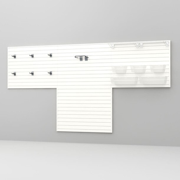 15 Piece Slatwall Panel, Bin, Shelf & Hook Storage Set - White Slatwall