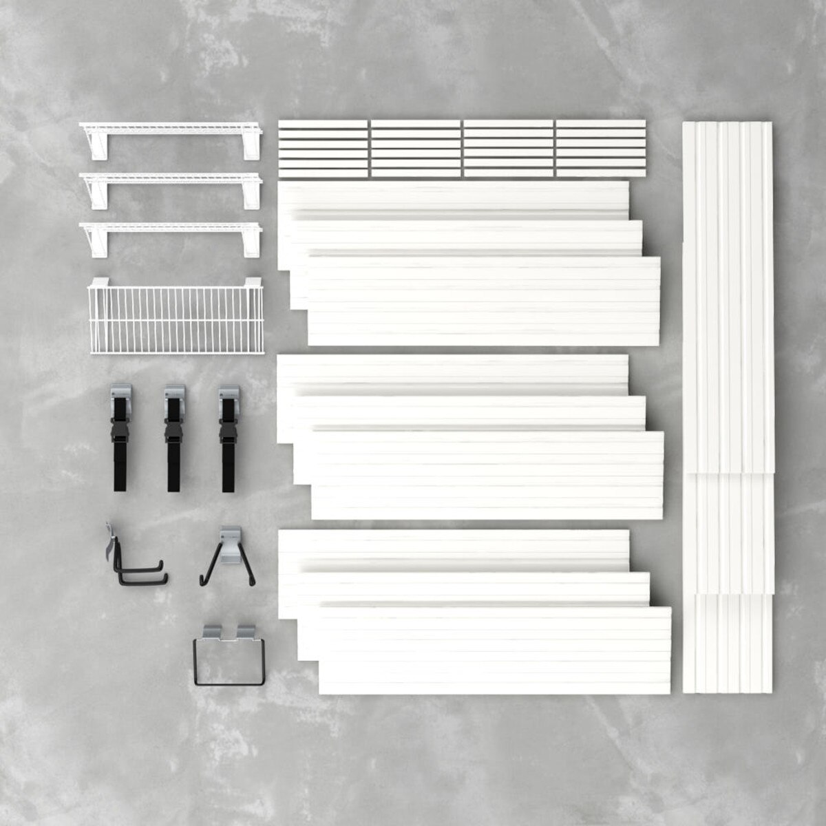 11 Piece Slatwall Panel, Shelf & Hook Storage Set - White Slatwall