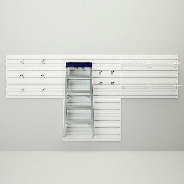 16 Piece Slatwall Panel, Shelf & Hook Storage Set - White Slatwall