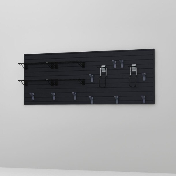 17 Piece Slatwall Panel, Shelf, Bike Hook Storage Set - Black Slatwall