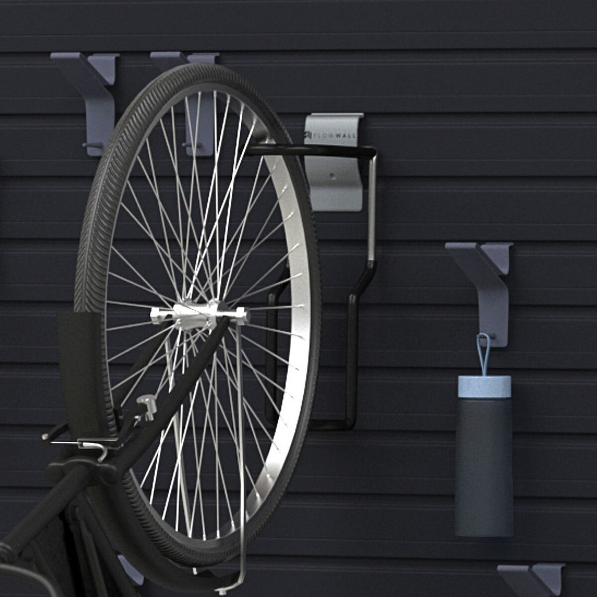 17 Piece Slatwall Panel, Shelf, Bike Hook Storage Set - Black Slatwall