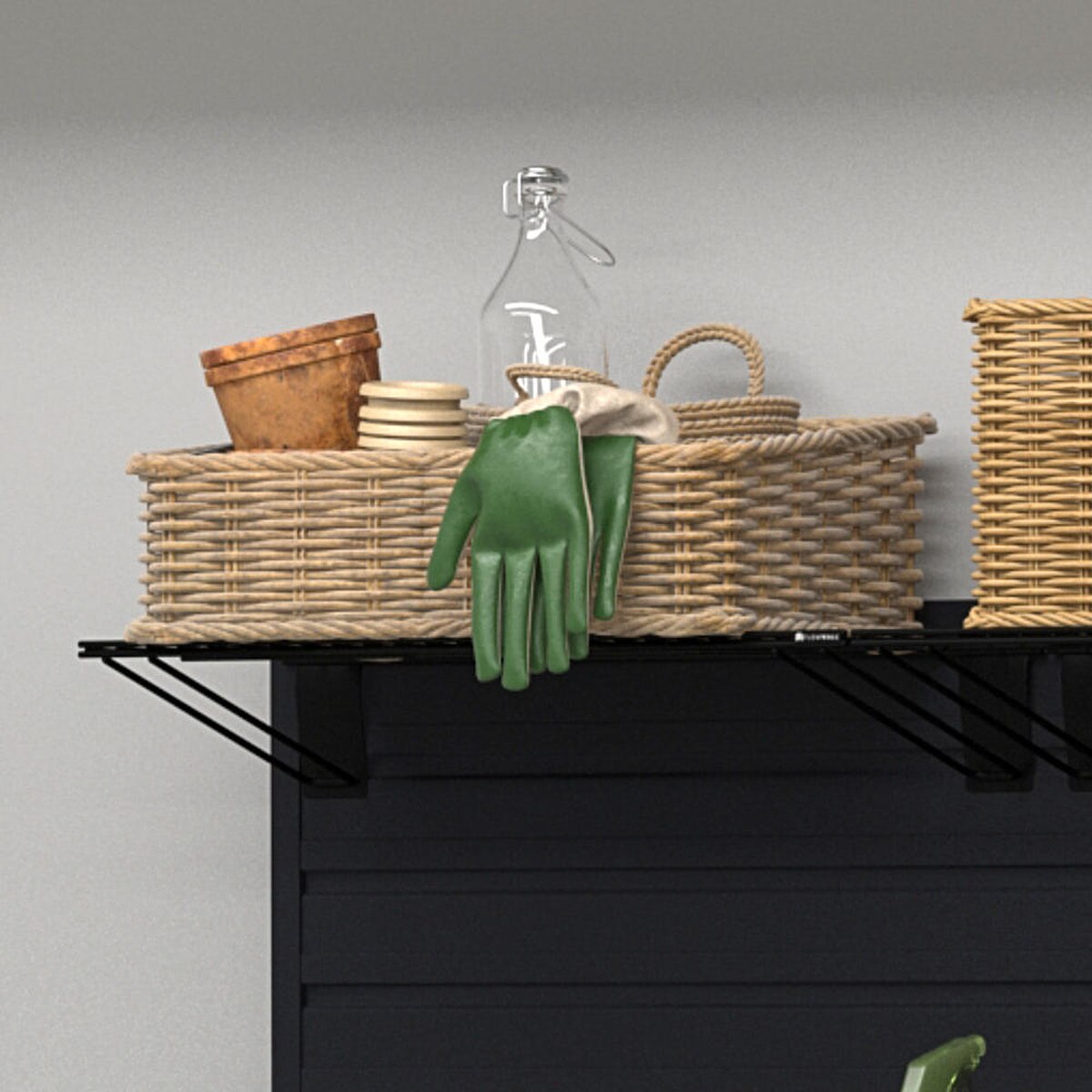 17 Piece Slatwall Panel, Shelf, Bin, Bike Hook Storage Set - Black Slatwall