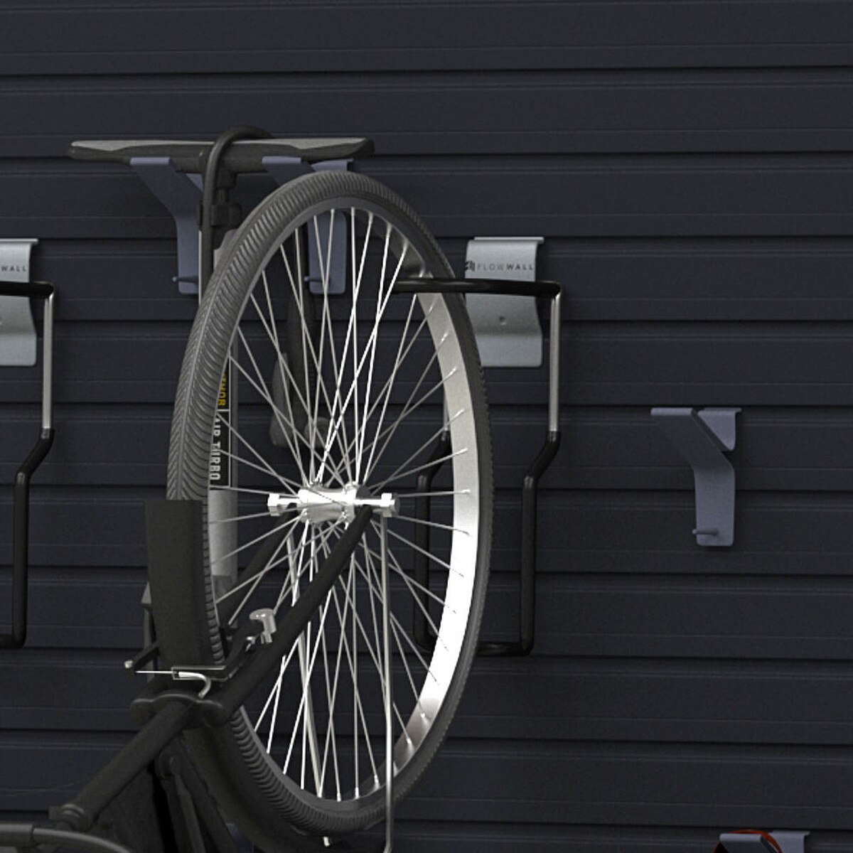 17 Piece Slatwall Panel, Shelf, Bin, Bike Hook Storage Set - Black Slatwall