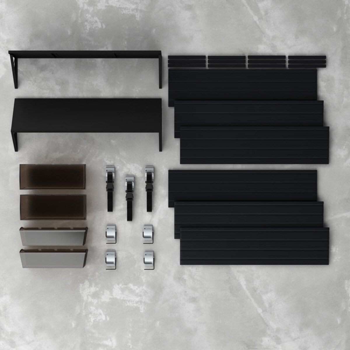 14 Piece Slatwall Panel, Heavy Duty Shelf, Bin, Hook Storage Set - Black Slatwall