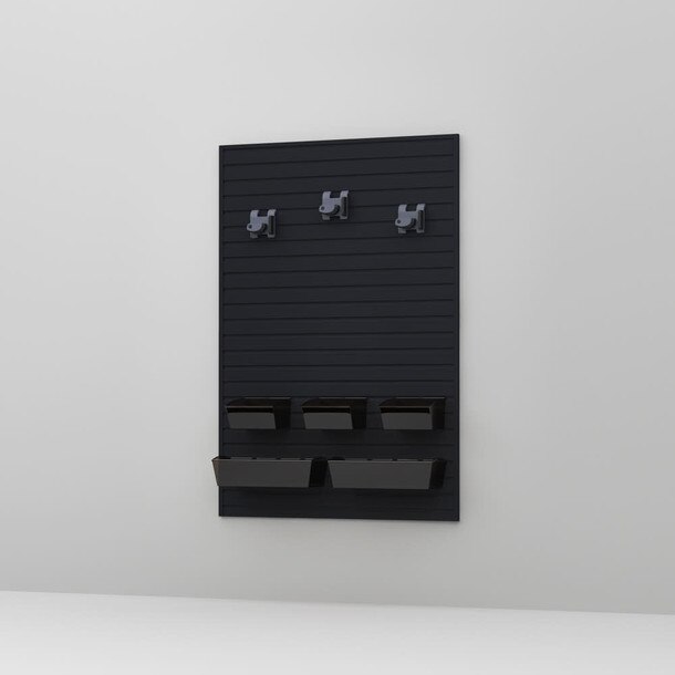 9 Piece Slatwall Panel, Bin & Hook Storage Set - Black Slatwall