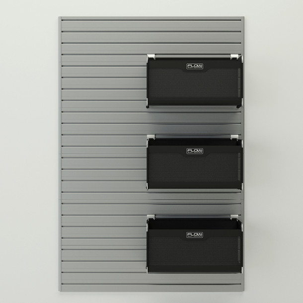 4 Piece Slatwall Panel & Soft Bin Storage Set - Silver Slatwall