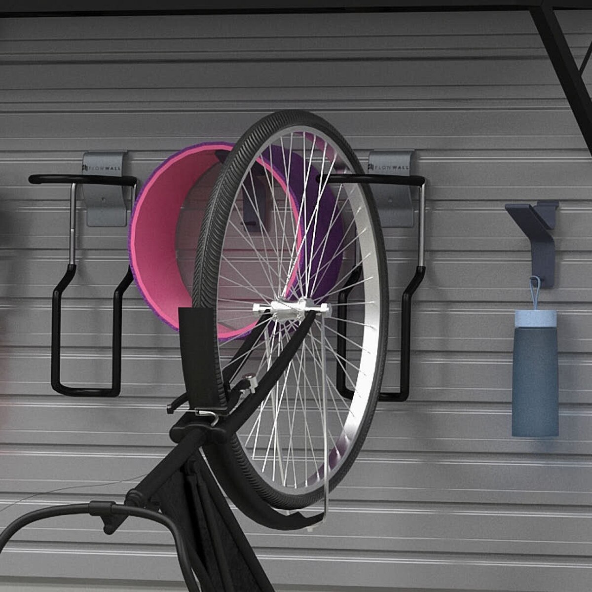 17 Piece Slatwall Panel, Heavy Duty Shelf, Sports Hook Storage Set - Silver Slatwall