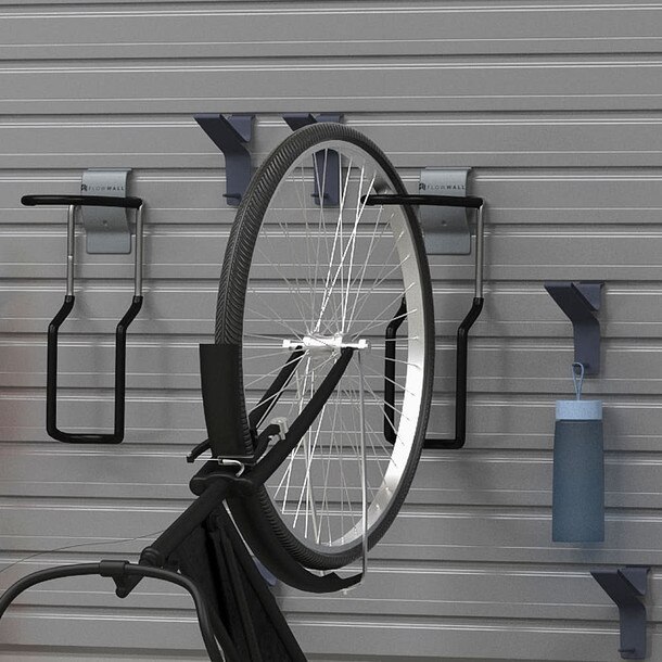 17 Piece Slatwall Panel, Shelf & Bike Hook Storage Set - Silver Slatwall