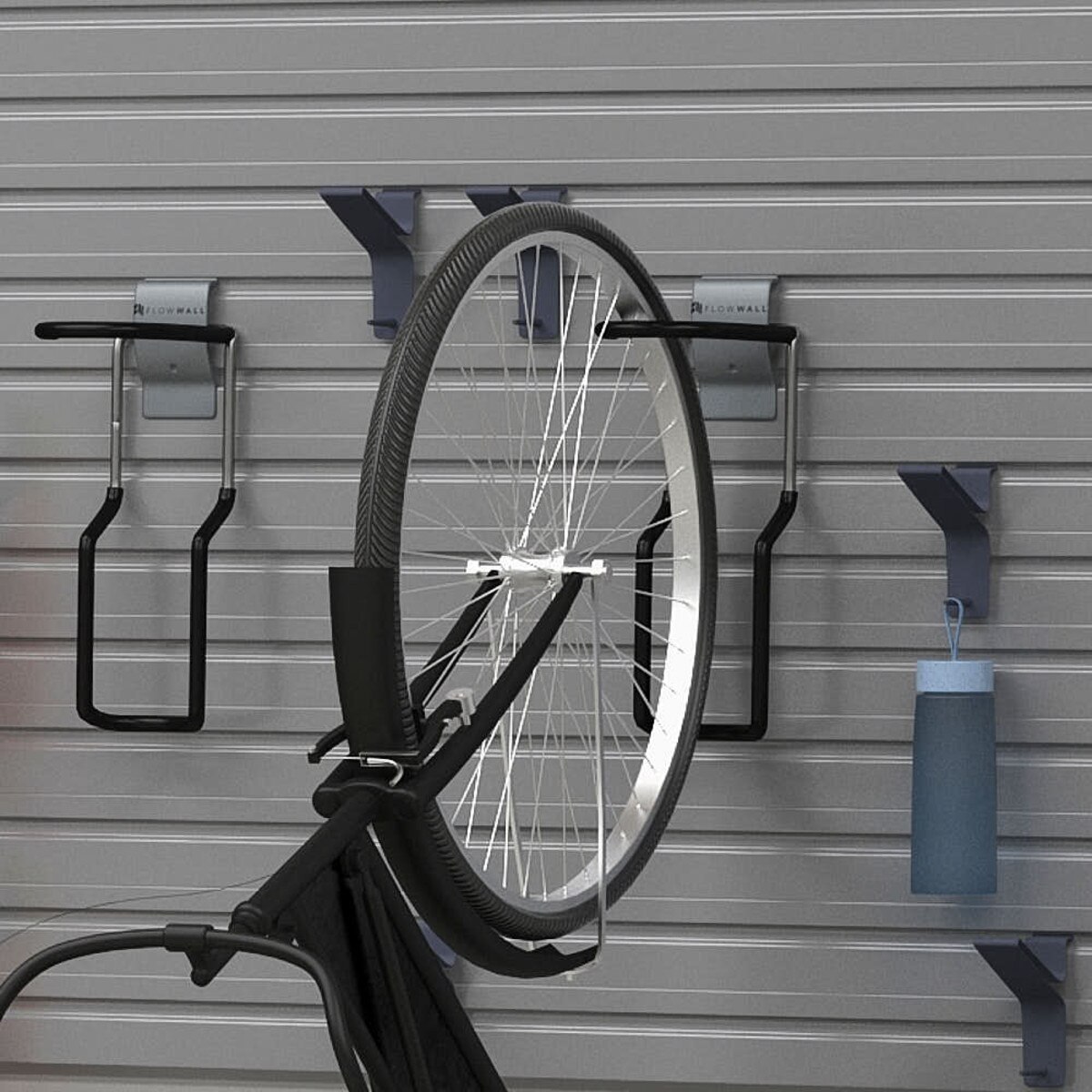 17 Piece Slatwall Panel, Shelf & Bike Hook Storage Set - Silver Slatwall