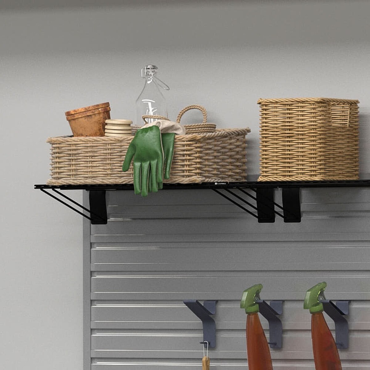 17 Piece Slatwall Panel, Shelf, Bin & Bike Hook Storage Set - Silver Slatwall