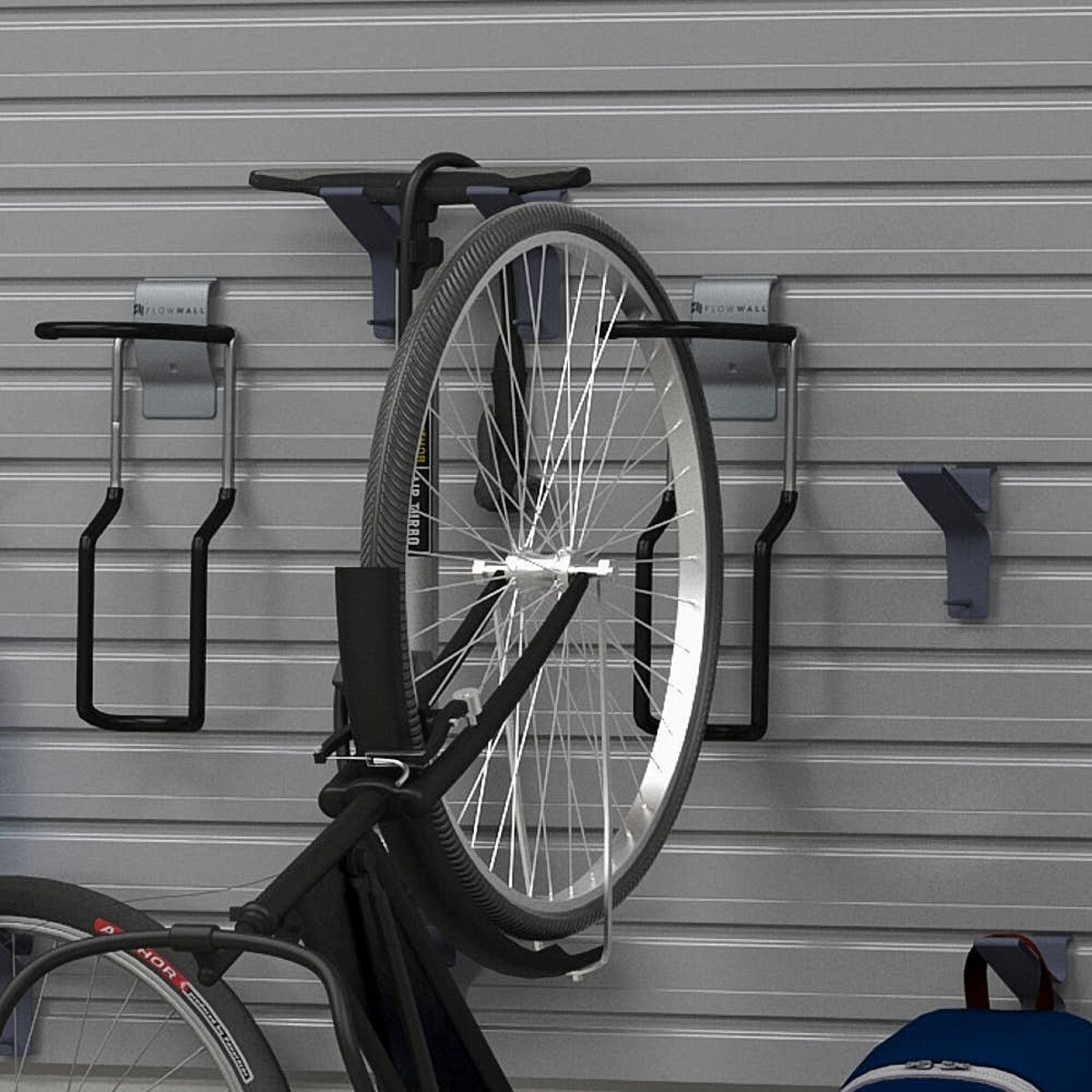 17 Piece Slatwall Panel, Shelf, Bin & Bike Hook Storage Set - Silver Slatwall