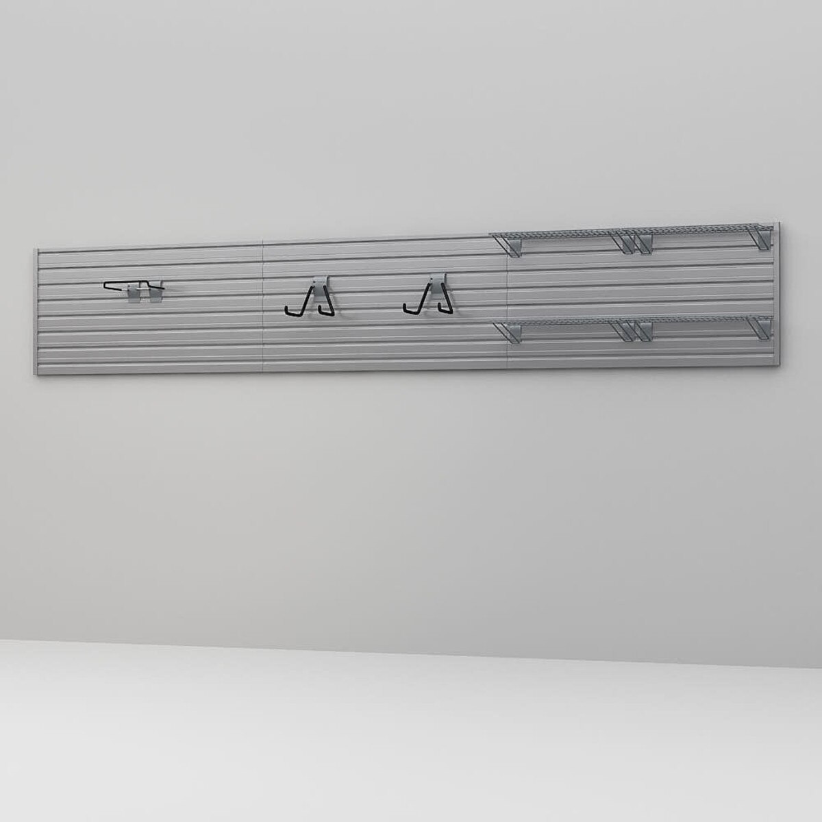 8 Piece Slatwall Panel, Shelf & Hook Storage Set - Silver Slatwall