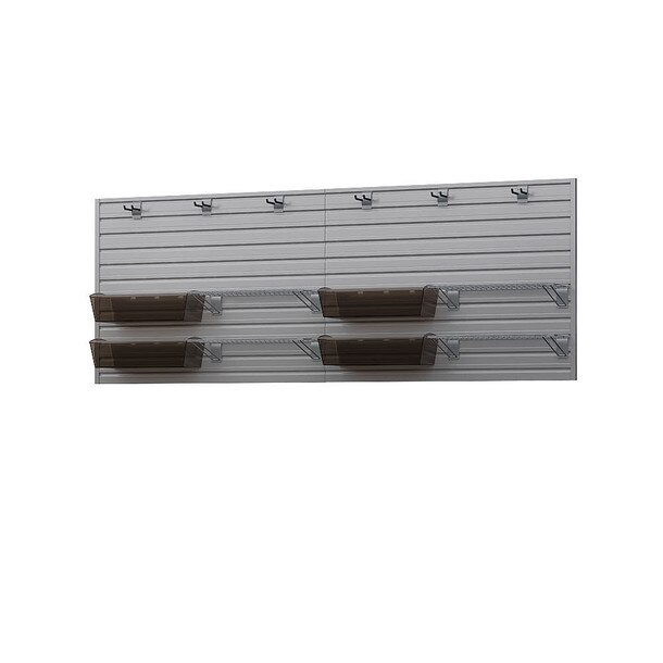 15 Piece Slatwall Panel, Shelf, Jumbo Bin & Hook Storage Set - Silver Slatwall