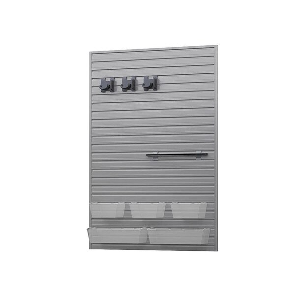 10 Piece Slatwall Panel, Bin & Hook Storage Set - Silver Slatwall