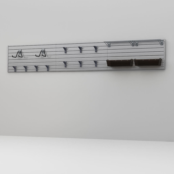 17 Piece Slatwall Panel, Shelf, Jumbo Bin & Hook Storage Set - Silver Slatwall