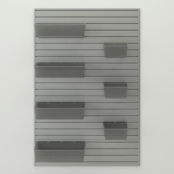 8 Piece Slatwall Panel, Bin Storage Set - Silver Slatwall