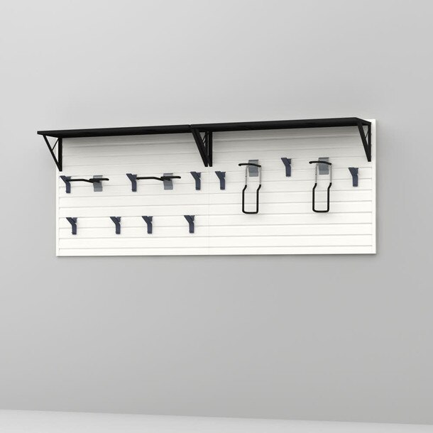 17 Piece Slatwall Panel, Heavy Duty Shelf, Sports Hook Storage Set - White Slatwall