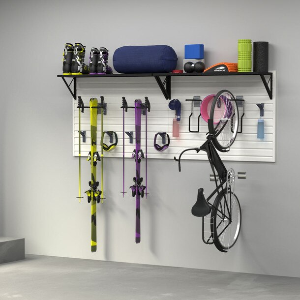 17 Piece Slatwall Panel, Heavy Duty Shelf, Sports Hook Storage Set - White Slatwall