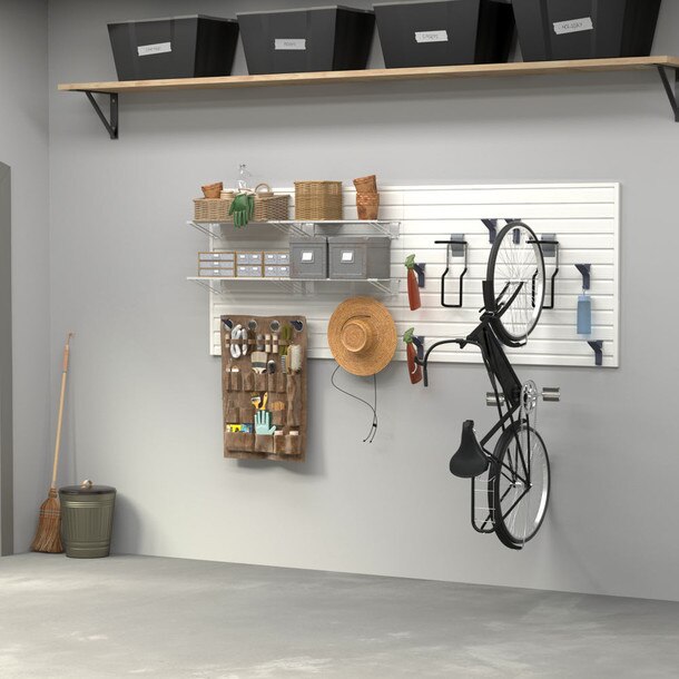 17 Piece Slatwall Panel, Shelf & Bike Hook Storage Set - White Slatwall