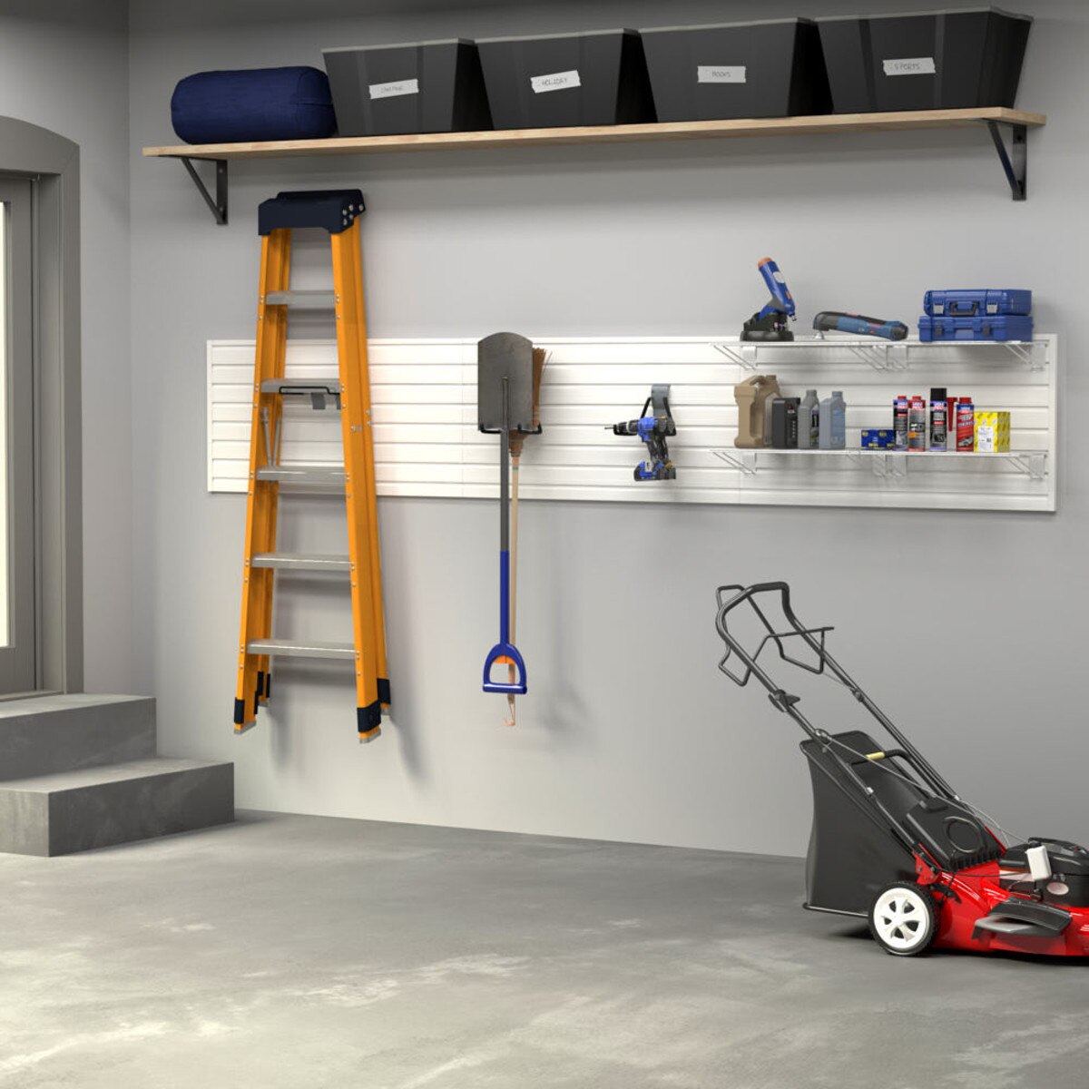 8 Piece Slatwall Panel, Shelf & Hook Storage Set - White Slatwall