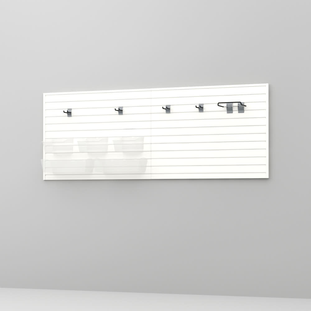 13 Piece Slatwall Panel; Bin & Hook Storage Set - White Slatwall