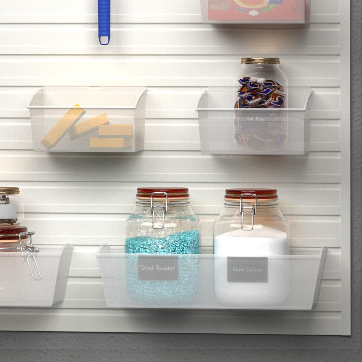 9 Piece Slatwall Panel, Bin & Hook Storage Set - White Slatwall