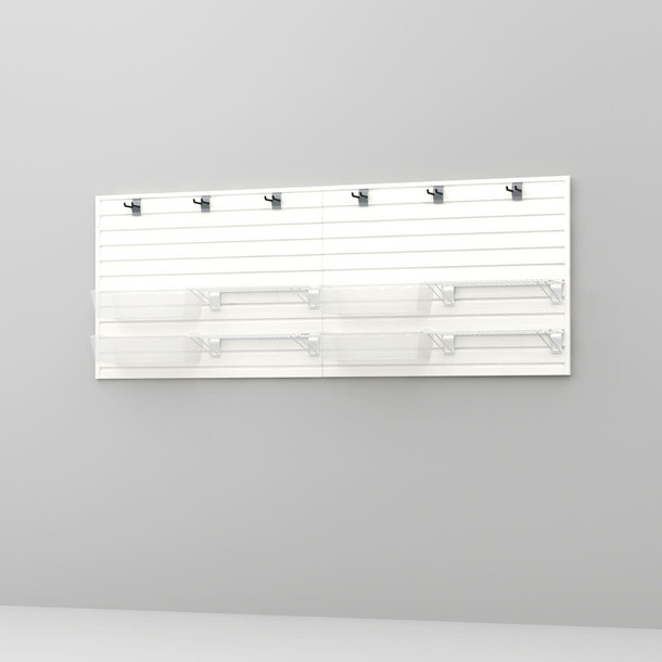 15 Piece Slatwall Panel, Shelf, Jumbo Bin & Hook Storage Set - White Slatwall