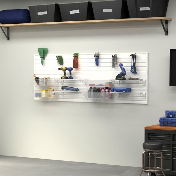 15 Piece Slatwall Panel, Shelf, Jumbo Bin & Hook Storage Set - White Slatwall